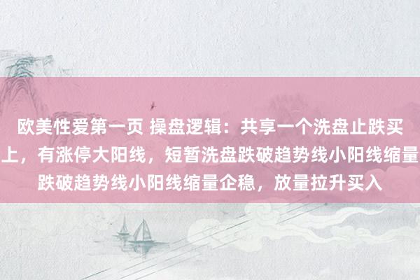 欧美性爱第一页 操盘逻辑：共享一个洗盘止跌买入智商。前期趋势朝上，有涨停大阳线，短暂洗盘跌破趋势线小阳线缩量企稳，放量拉升买入